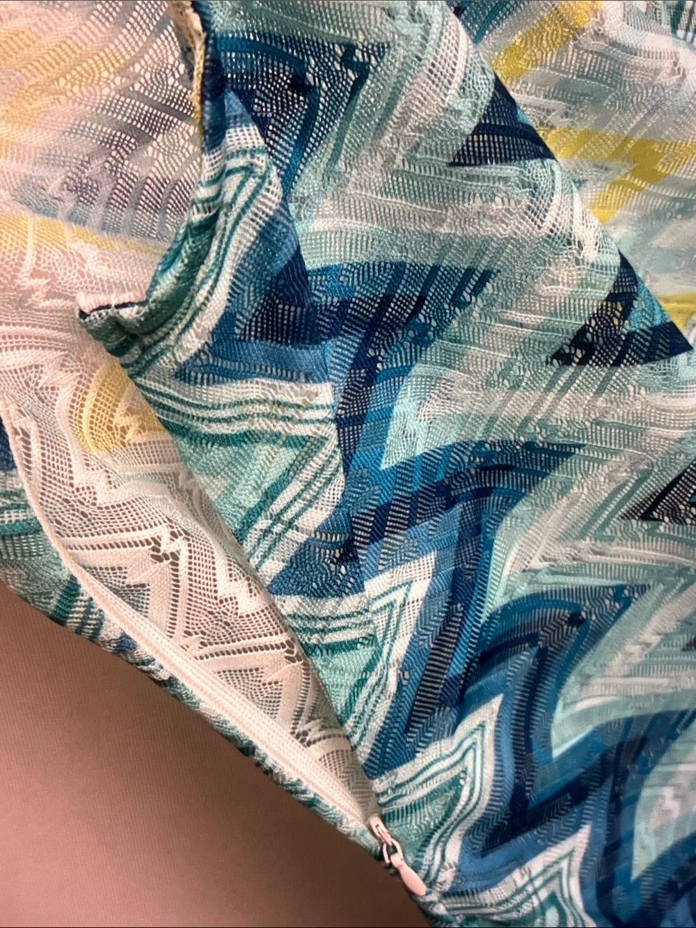 Missoni Turquoise & Navy One-Shoulder Zigzag Fringe Mini Dress - Picture 7 of 8